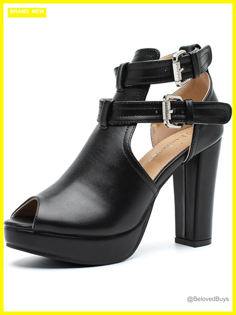Platform Ankle Boots Chunky High Heeled Peep Toe Sandals With Cut Out And Ankle